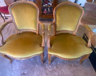 Pair of velvet Mustard chairs Louis XV