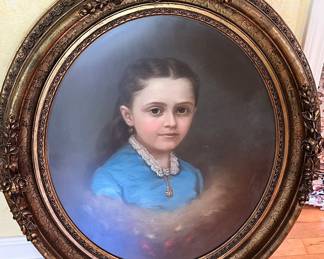 Lovely Decorative 19th Century European Painting Portrait on Board in Original Heavy Wooden Gilt Frame.