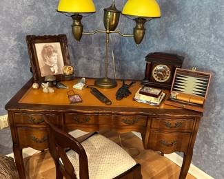 Gorgeous Sligh Lowry Desk in Walnut Embossed Leather.