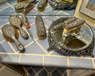 Stunning Silver Repousse Dresser Set