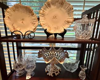 Gorgeous Limoges "Elite" Charger and Plates Available Shown with a Waterford Biscuit Bowl plus Cordials and a KPM Delicate Footed Bowl.