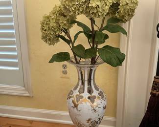 Antique Bohemian White Overlay Art Glass Vase with Gold Accents.