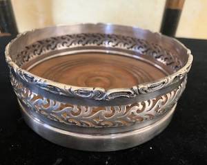 Stunning Pair of Gorham Fluted Wine Coasters with Wooden Inset. #0208.