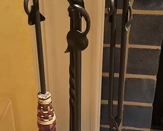 Six Piece Wrought Iron "Rope" Fireplace Tool Set.