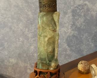 Up Close View of the Rare Chinese Jadeite Quartz Lamp.