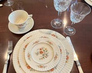 Wonderful China Available Shown With Waterford Crystal and Pearl Handle Flatware.