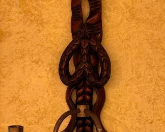 One in a Pair of Vintage Maitland-Smith Wood Ribbon and Bronze Bow Wall Candle Sconce.