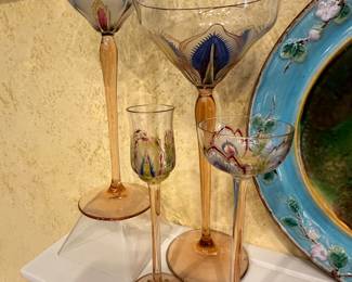 Intimate View of the Rare Antique Myers Neffe Wine Glasses Shown with Petite Cordials.