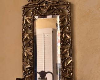Antique Brass Beveled Mirror with Two Candle Holders, Purely Elegant!