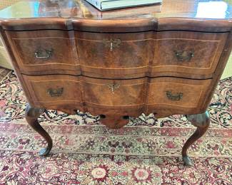 Detailed View of the Lovely 2-Drawer BurlWood Side Table, 36"W x 20"D x 34"H.