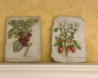 Delightful Vintage Hen-Feathers 3-D Resin Art Wall Plaques, Set of Four Available, 7" x 9.5".