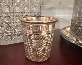 Dainty Vintage "Just a Thimbleful" Shot Glass is a Playful Addition to Your Silver Collection!.