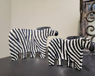 Set of vintage hand-carved soapstone zebra Figurines from Kenya 