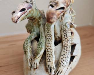 Wild Earth Studio Art Pottery....'Hatching Dragon Twins'