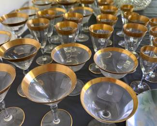 Gold rimmed stemware galore