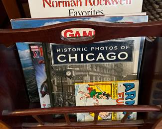 MAGAZINE RACK, COLLECTIBLE READING MATERIAL