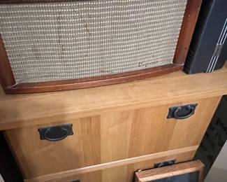 VINTAGE MAGNAVOX TURNTABLE, 1 OF 3 LATERAL FILING CABINETS