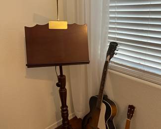 MUSIC STAND, VINTAGE SILVERTONE GUITAR, UKULELE