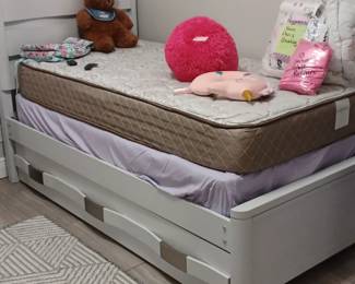 Twin Trundle bed with underneath storage. Matching dresser with mirror and nightstand