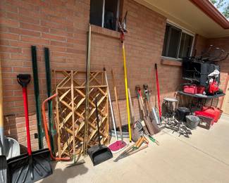 Lots of garden goodies and snow shovels
