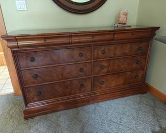#205 Ethan Allen Burl Wood Panel 9 Drawer Chest 68x19x38