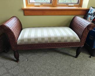 #207 Ethan Allen Tommy Bahama Style Arm Rattan Bench 48x18x26