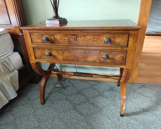#203 Ethan Allen Burl Wood Panel Bedside Table 32x18.5x29