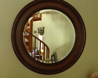 #206 Ethan Allen Burl Wood Panel Beveled Mirror 40"
