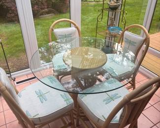 Round Glass Dining Table with Four Chairs (bambo