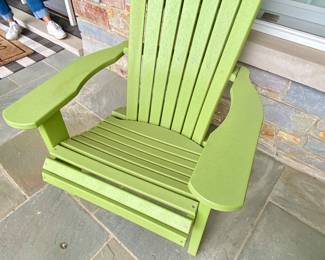 Lime green polywood Adirondack chairs and side table, 2 matching chairs