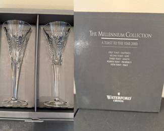 SOLD -The Millennium Collection A Toast to the Year 2000 Waterford pair crystal Champagnes 