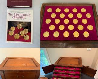 SOLD
COIN SET OF 100 THE "MASTERPIECES OF
RAPHAEL" 24 Karat Gold over STERLING COINS in Locked Case
