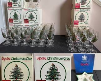 24 Spode Christmas Tree Pedestal Goblets
12 Spode Christmas Tree All Purpose Wine Glasses