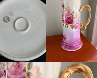 Vintage/Antique Hand Painted Limoges Tankard Pitcher Gold Handle