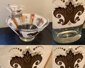 Mid Century Anchor Hocking Fleur De Lis Chips And Dip w/Metal Bracket 