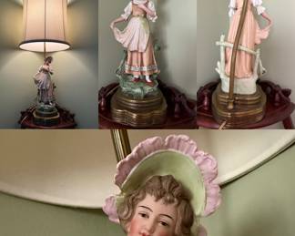Antique Victorian Lady Porcelain Figural  Parlor/Boudoir  Lamp