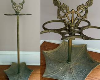 Vintage Brass Umbrella Holder w/ Dragon Handle Holds 5~Cane Parasol Footed Stand