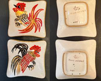 Pair Hand Painted small Rooster Plates