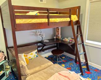 Bunk bed set including desk, chair, ladder, Floor sofa w/cushions~