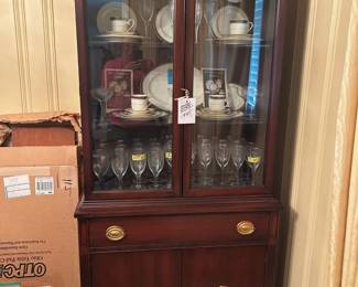 nice china cabinet, Noritake, gold trimmed glassware