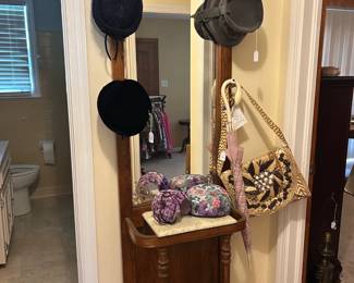 hall tree, vintage hats and umbrellas