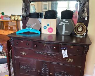 beautiful sideboard, vintage hats