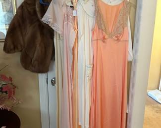 vintage nightgowns, still have tags on them, mink stole