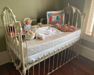 HEAVY antique cast iron baby bed with adjustable sides - BEAUTIFUL!!