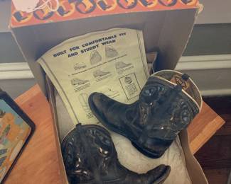 Pair of boys late 1950’s or early 60’s Acme cowboy boots in original box and paperwork 