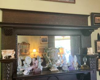 Beautiful vintage glass perfume bottles and vases. Vintage print of The Last Supper