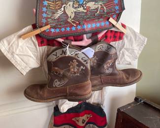 Kids dress up Dale Evans outfit, boots and saddle bag
