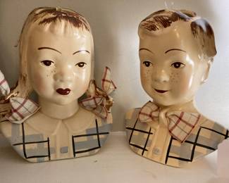 Vintage set of Jean and Sandy wall pocket vases