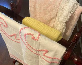 Vintage linens - NICE chenille bedding and many quilts