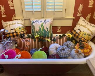 A bath tub full of new fall decor - bath tub stays with home